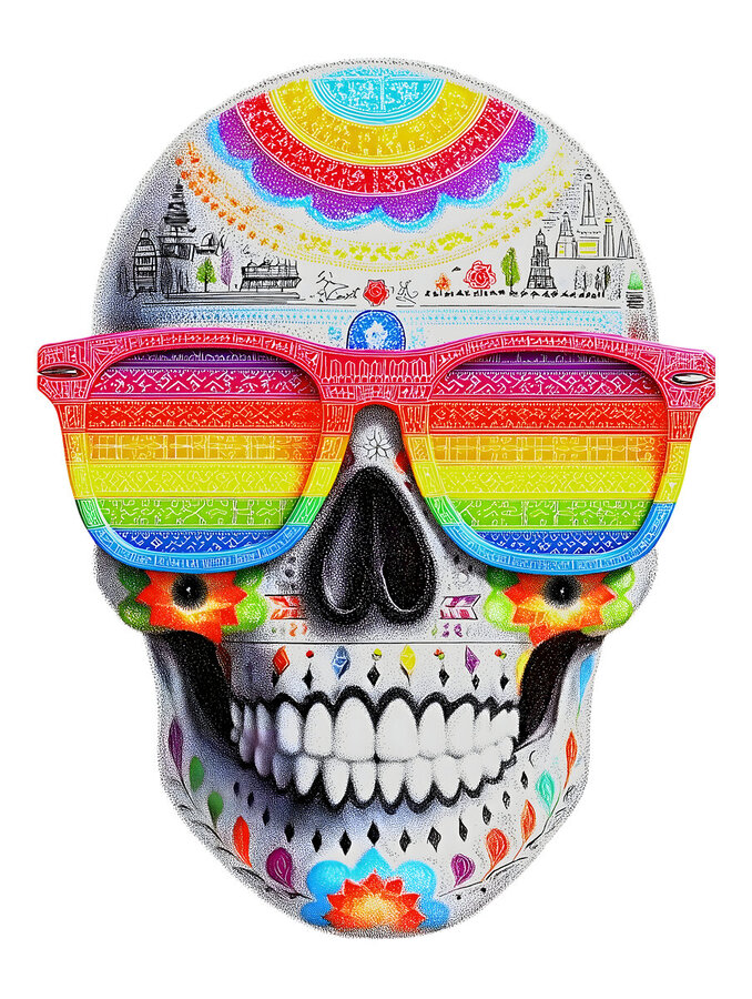 Calavera Del Arcoiris - Rainbow Skull - Dia de los Muertos Art Prints  Imprimer
