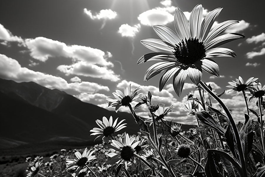 Bloomscape – Wide Field Floral Monochrome Art Print  Print