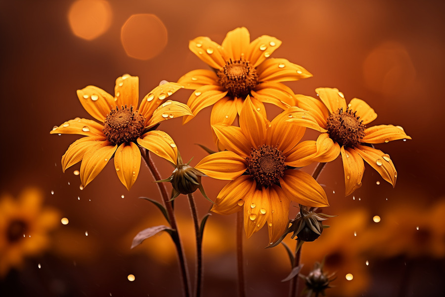 Golden Hour Daisies – Warm Botanical Art Print  Print