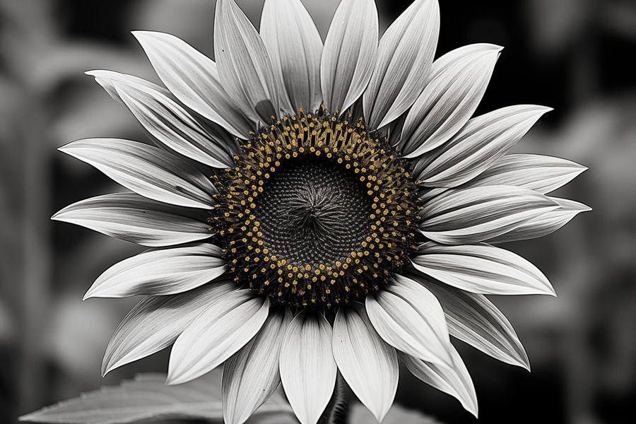 Flawless – Black & White Sunflower Art Print  Print