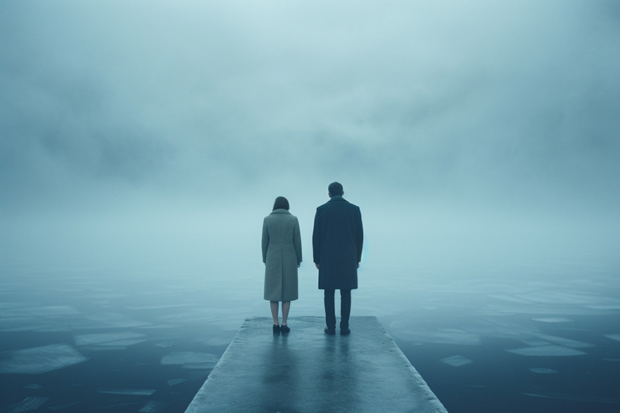 Together at the Shore – Moody Minimalist Couple Photography Print  Print