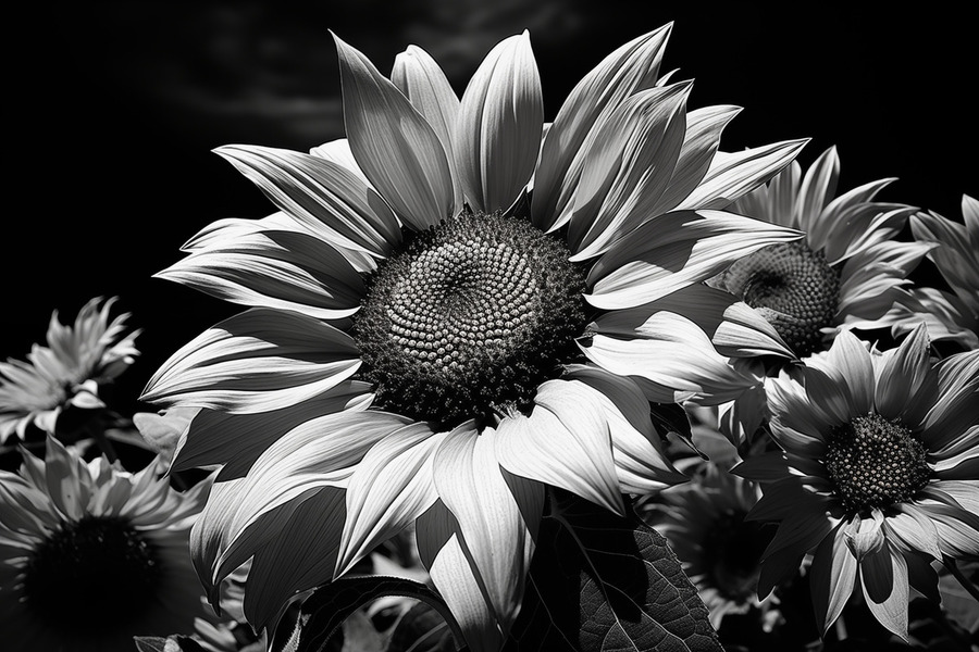 Golden Accent – Part-Color Sunflower Study Print  Print