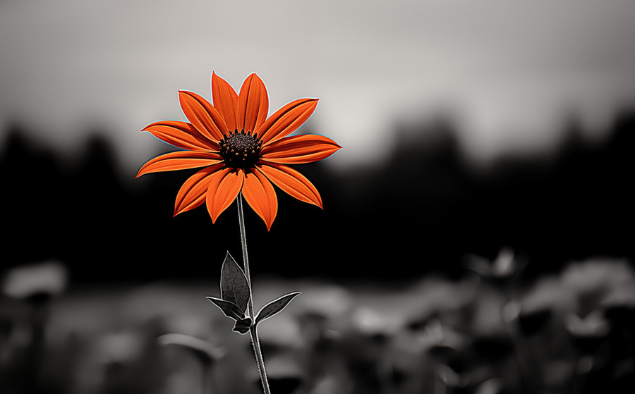 Solitary Flame – Orange Daisy in the Dark Print  Print