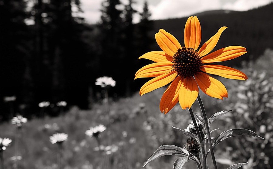 Wild Solitude – Orange Flower in Mountain Meadow Print  Print