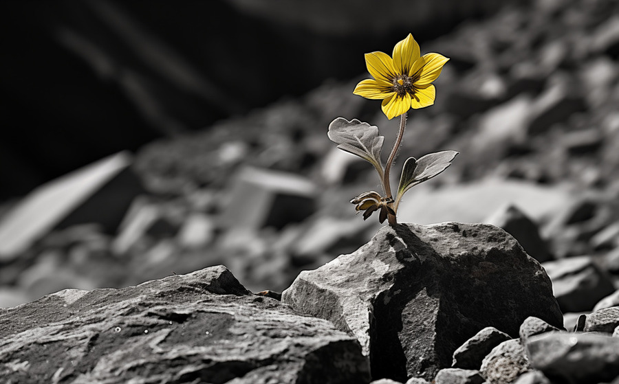 Resilient Heart – Yellow Flower Among Stones Print  Print