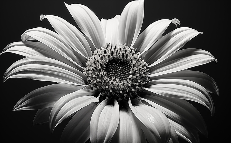 Shadow Bloom – Black and White Sunflower Portrait Print  Print