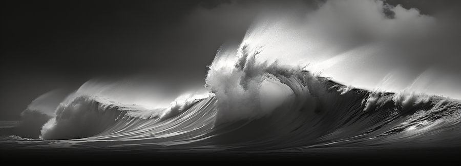 Silver Breaker – Black & White Ocean Wave Print  Print