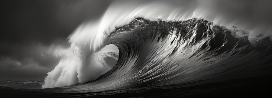 Gale Crest – Monochrome Seascape Panorama Print  Print