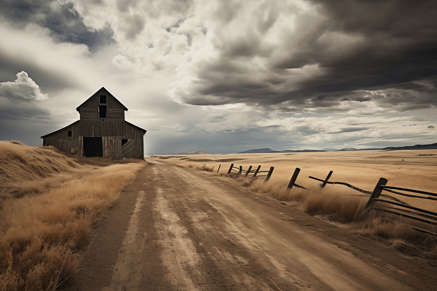 The Long Road Home – Sepia Countryside Landscape Print  Imprimer