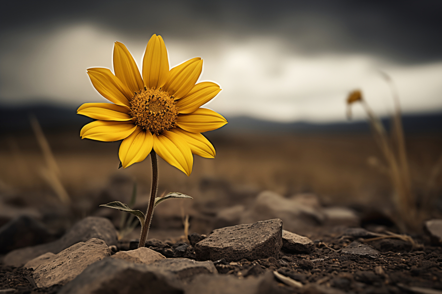 Golden Resolve – Sunflower in Sepia Field Print  Print