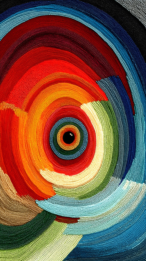 Chromatic Whirlpool – Beaded Concentric Abstract Print  Print