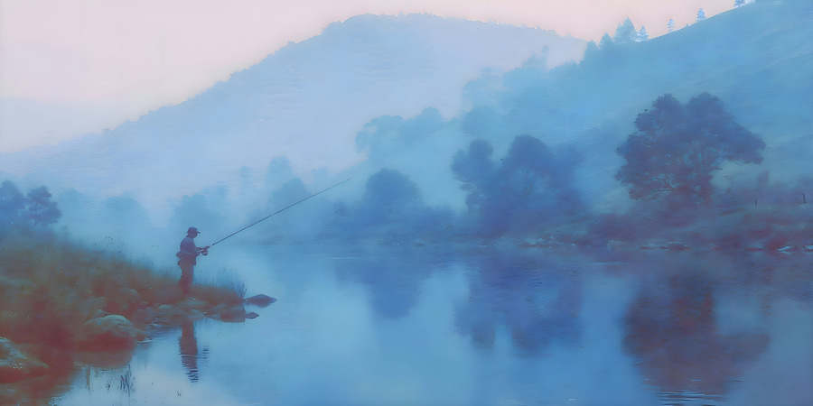 Morning Stillness – Misty Lake Fishing Print  Print