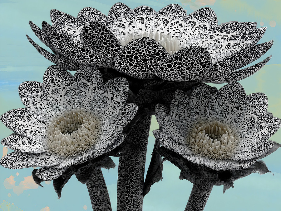 Lace Petal Trio – Modern Lotus Bloom Art Print  Print