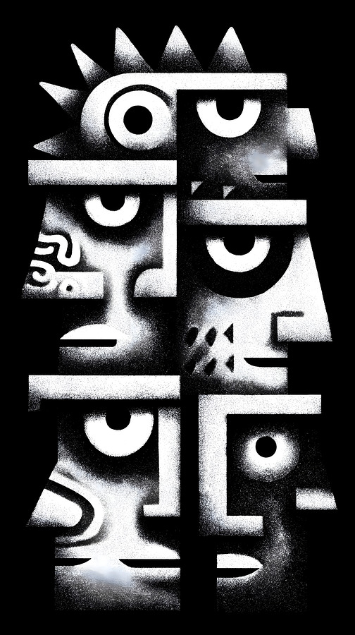 Aztec Sun God – Tribal Mask Art Print  Print