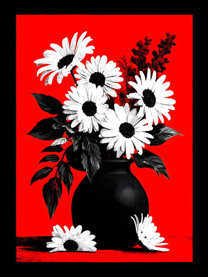 Noir Daisies – Pop Contrast Floral Print  Print