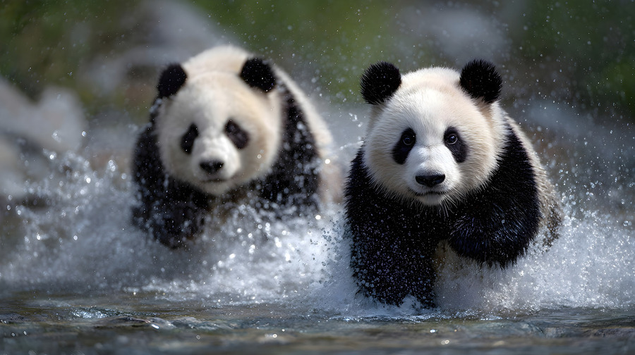 River Charge – Panda Play Print  Print