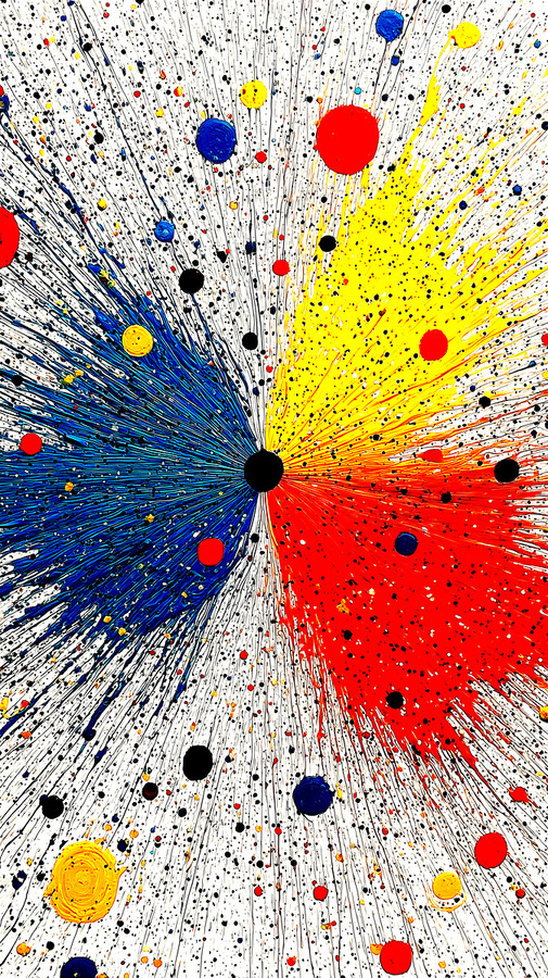 Primary Collision – Modern Abstract Splatter Print  Print