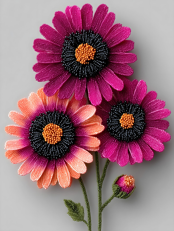 Beaded Blossoms – Textured Pink Daisy Abstract Print  Print