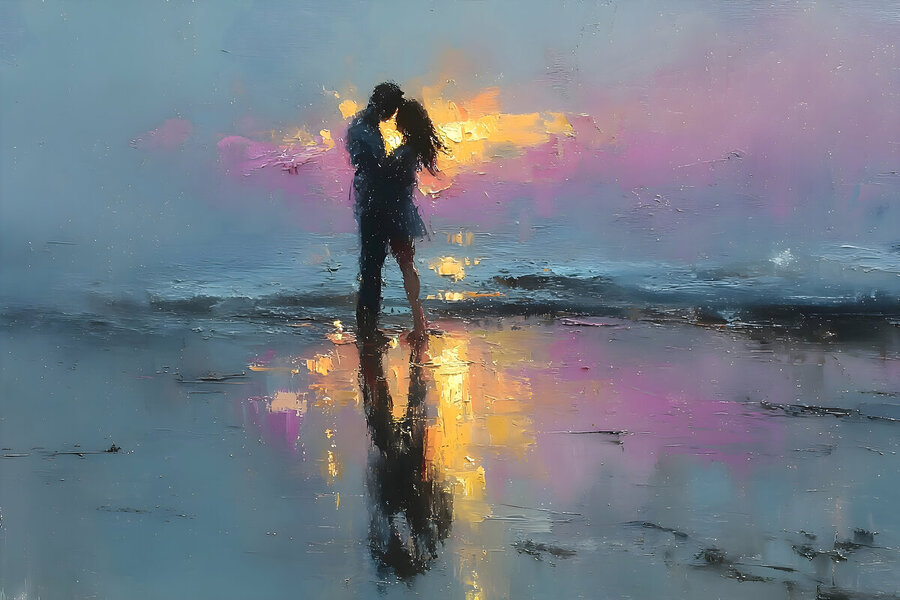 Sunset Kiss – Romantic Seascape Art Print  Imprimer