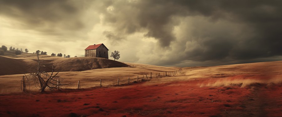 Crimson Harvest – Barn and Landscape Print  Imprimer