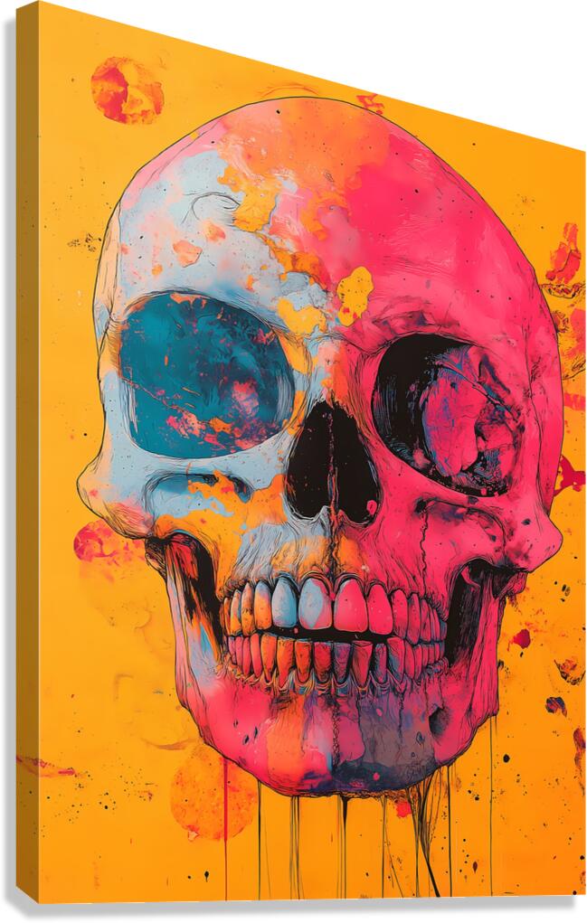 Uninhibited - Neon Skull Portrait Art Prints Canvas Print