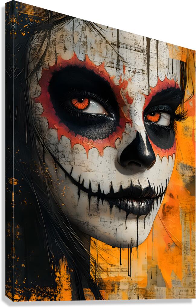 La Calavera Vigilante - The Watchful Skull - Dia de los Muertos Art Prints Canvas Print