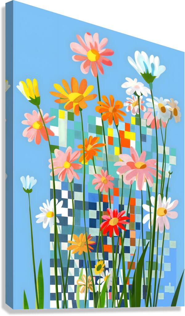 Fleurs En Pixels - Flowers In Pixels - Digital Floral Art Prints Canvas Print
