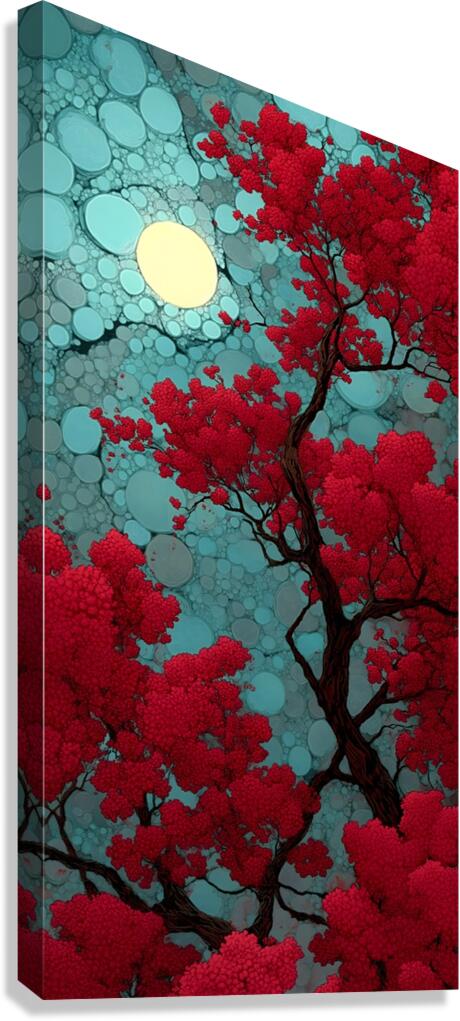 Mangetsu Sakura No Eda 満月桜の枝 - Full Moon Cherry Blossom Branch - Japanese Cherry Blossom Art Prints Canvas Print