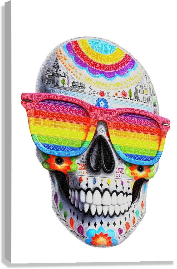 Calavera Del Arcoiris - Rainbow Skull - Dia de los Muertos Art Prints Canvas Print