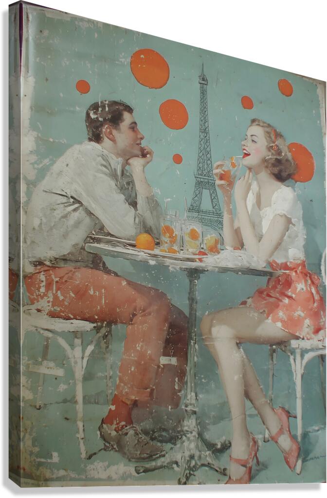 Laughter and Citrus – Vintage Cafe Poster Art Print Canvas Print
