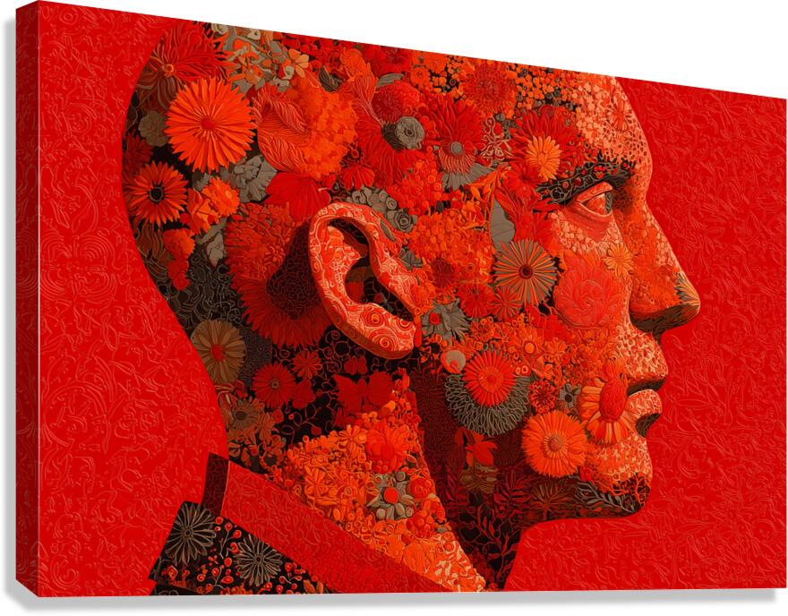 Mind in Bloom - Red Floral Mosaic Portrait Art Print Canvas Print