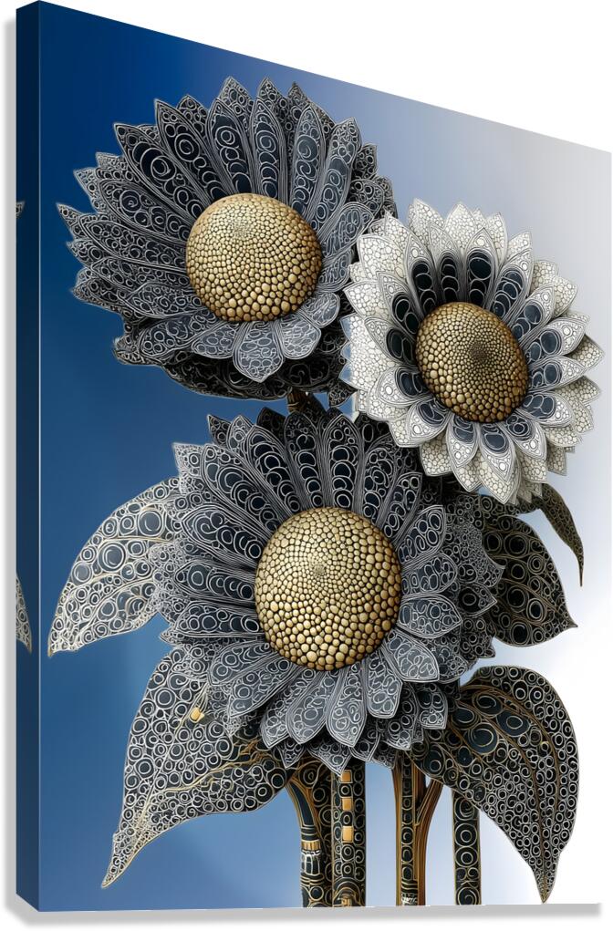 Gilded Sunflower Filigree – Ornate Floral Art Print Canvas Print