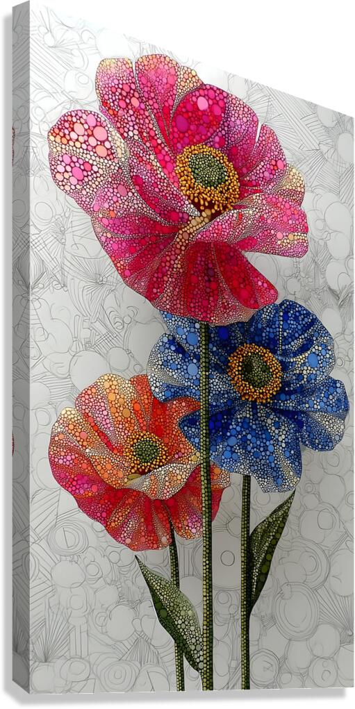 Cosmic Petals – Pink and Blue Pop Art Floral Print Canvas Print