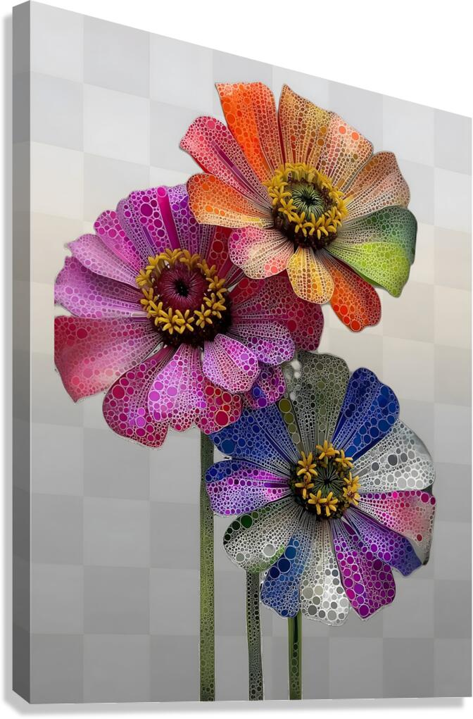 Pixel Bloom Trio – Pop Art Floral Abstract Print Canvas Print