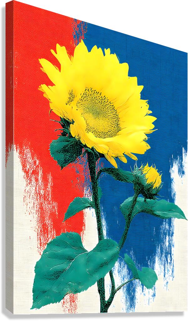 Sunflower Pop – Bold Red White  Blue Poster Print Canvas Print