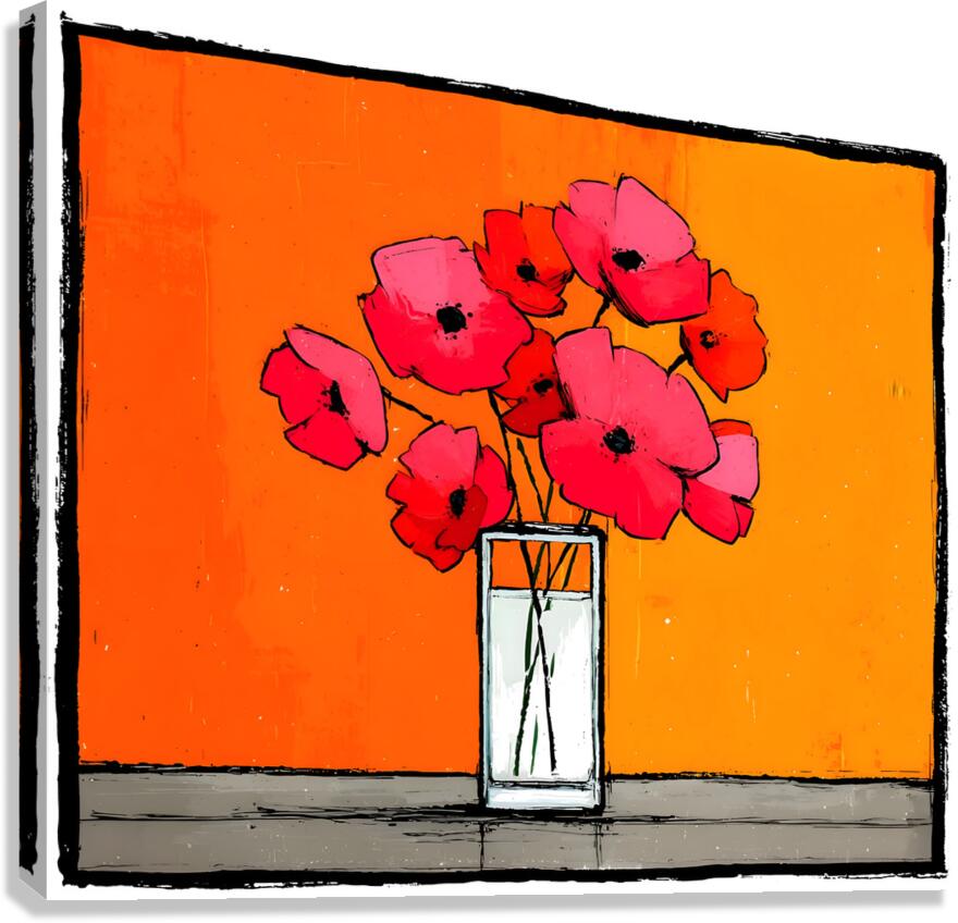 Poppies Against the Fire – Retro Minimal Floral Print Canvas Print
