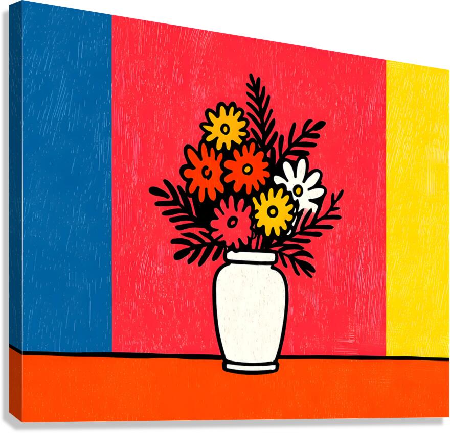Color Field Blooms – Retro Graphic Vase Print Canvas Print