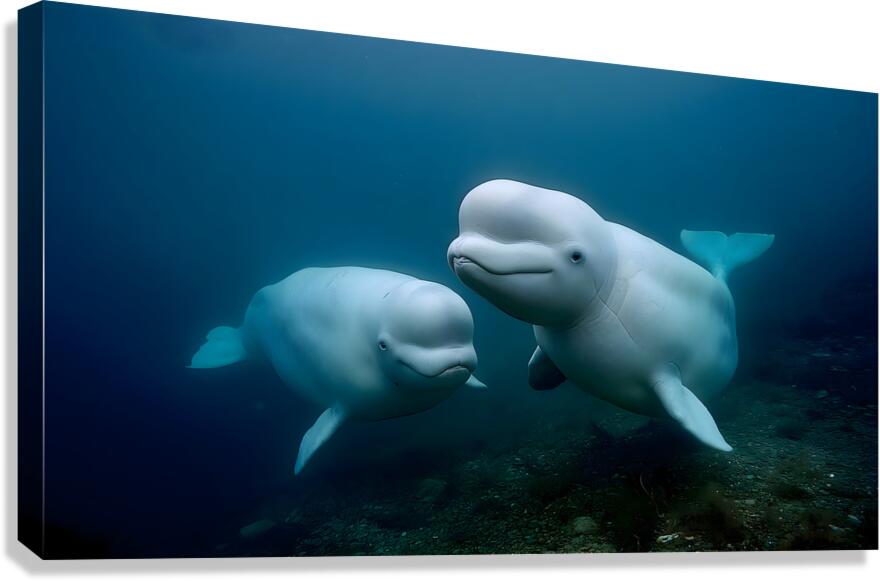 Blue Silence – Belugas in Still Water Print Canvas Print