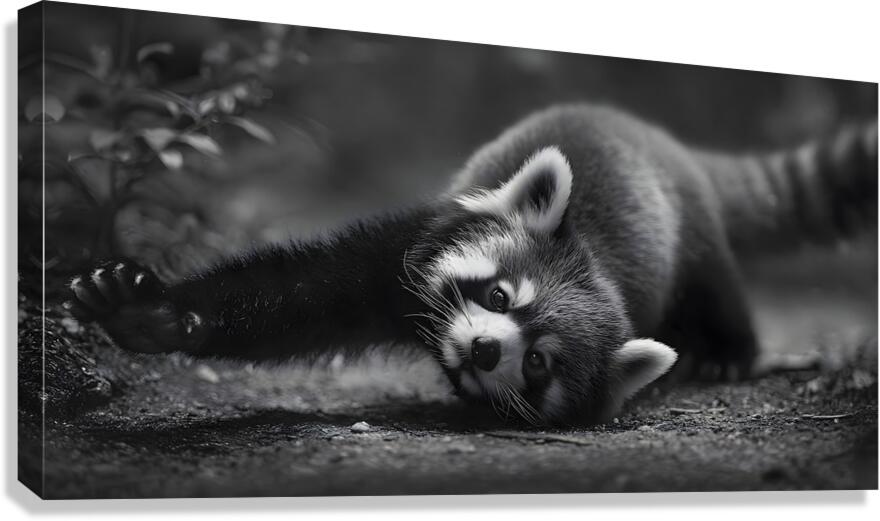 Morning Stretch – Red Panda Monochrome Print Canvas Print