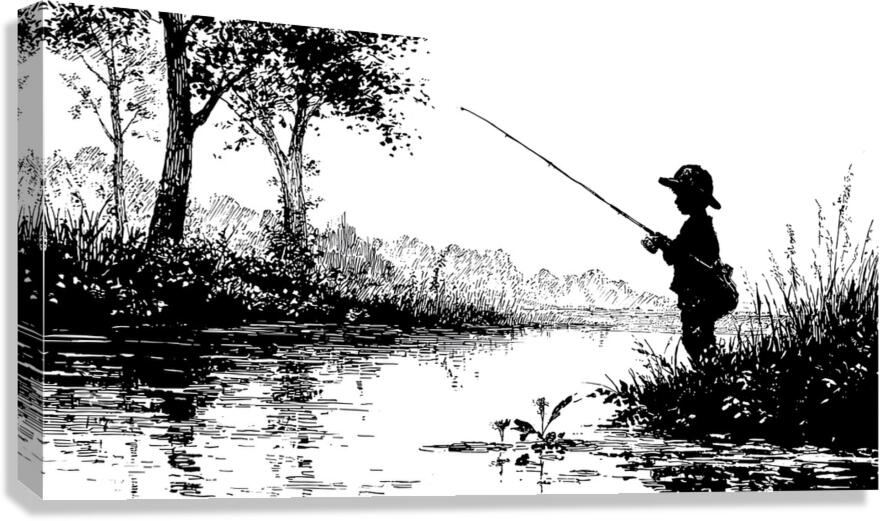 Boy Fishing – Vintage Fishing Print Canvas Print