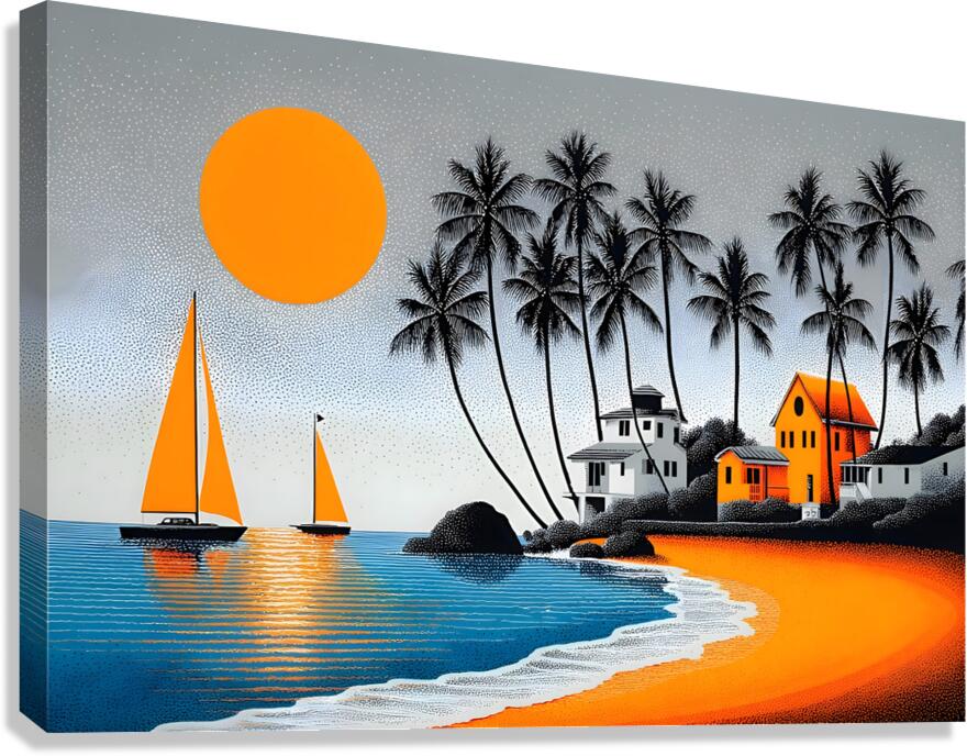Orange Sun Harbor - Tropical Modern Print Canvas Print