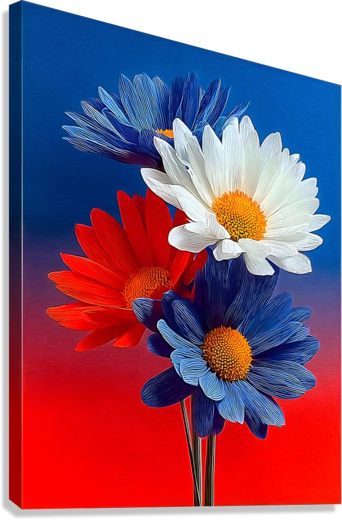 Patriotic Daisies – Red White Blue Floral Print Canvas Print