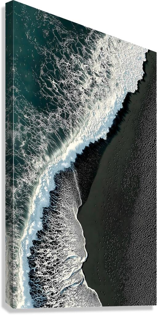 Black Sand Surge – Dramatic Aerial Beach Print Canvas Print