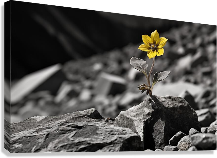 Resilient Heart – Yellow Flower Among Stones Print Canvas Print