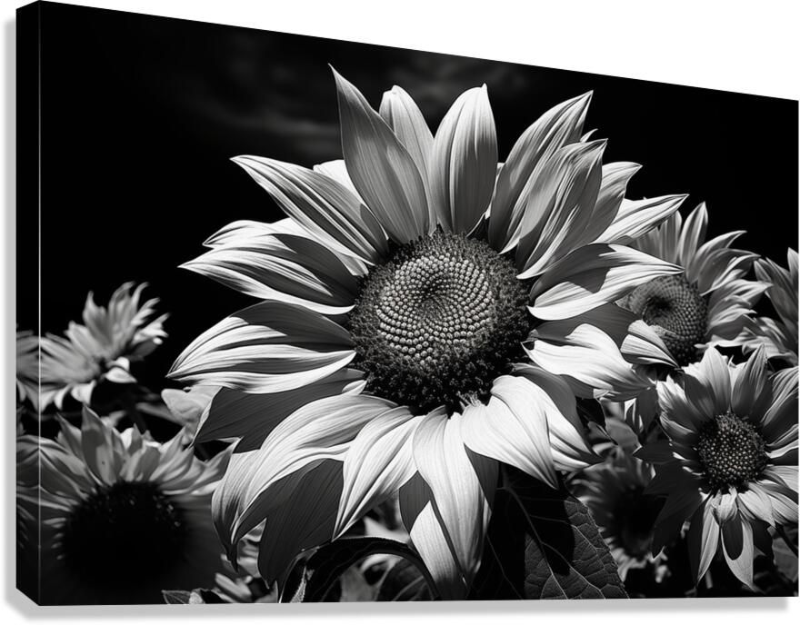 Golden Accent – Part-Color Sunflower Study Print Canvas Print
