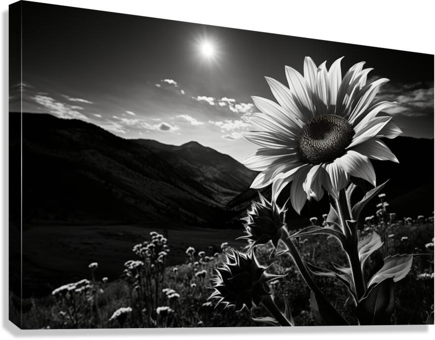 Moonlit Bloom – Night Flower Monochrome Print Canvas Print