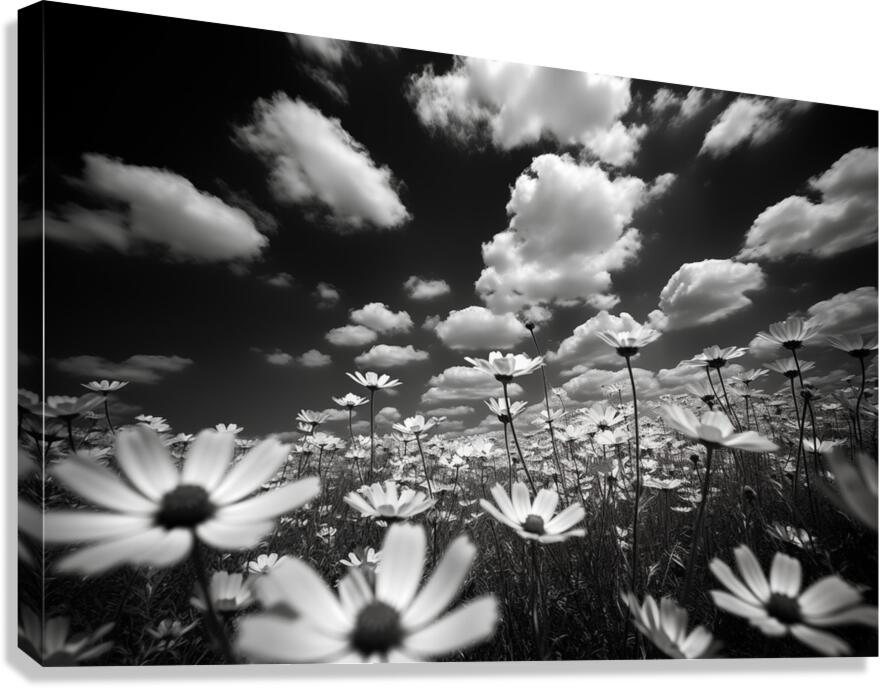 Whispers of the Sky – Monochrome Daisy Field Print Canvas Print