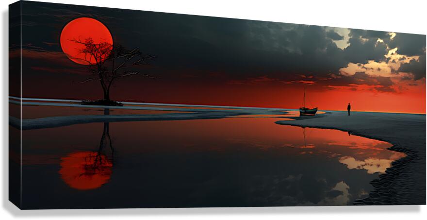 Scarlet Sun Lake – Minimalist Sunset Reflection Print Canvas Print