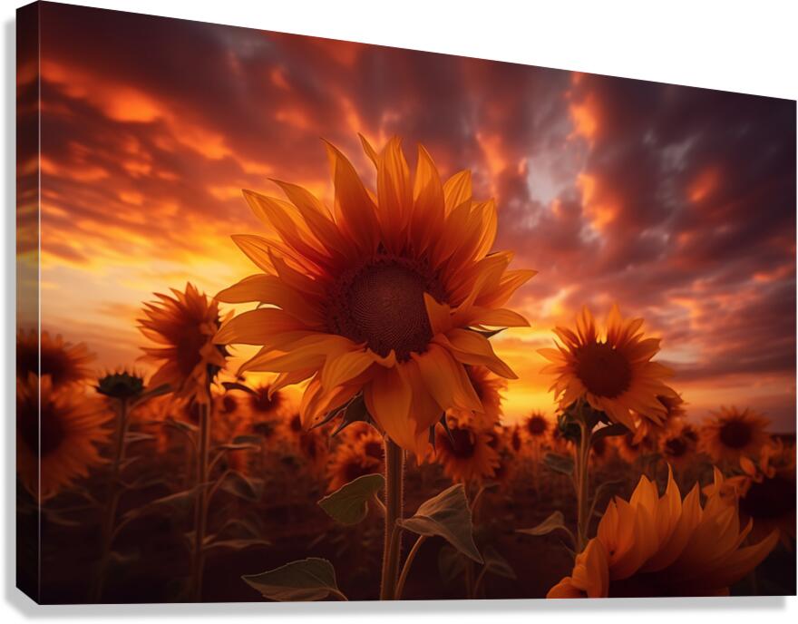 Blaze of Blooms – Dramatic Sunflower Sunset Print Canvas Print