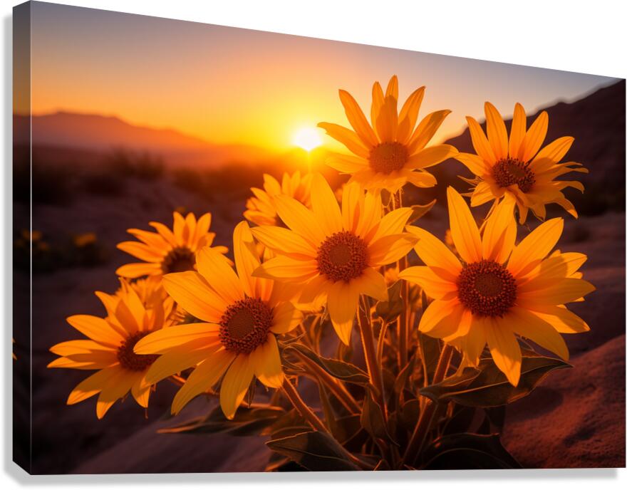 Sunset Sunflowers – Golden Hour Botanical Art Print Canvas Print
